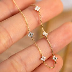 925 Sterling Silver 18K Gold Plated Mini Four-Petal Flower Cubic Zirconia Bracelet Set of 5