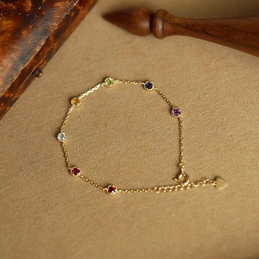 925 Sterling Silver Bracelet with 18K Gold Plating and Colorful Cubic Zirconia Set of 5