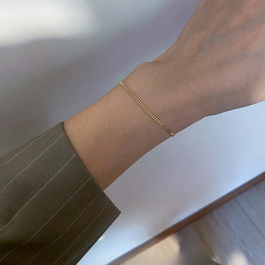 925 Sterling Silver 14K Gold Plated Minimalist Double Layer Beaded Chain Bracelet Set of 5