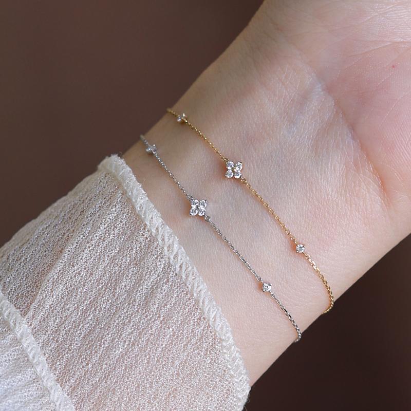 925 Sterling Silver 18K Gold Plated Mini Four-Petal Flower Cubic Zirconia Bracelet Set of 5