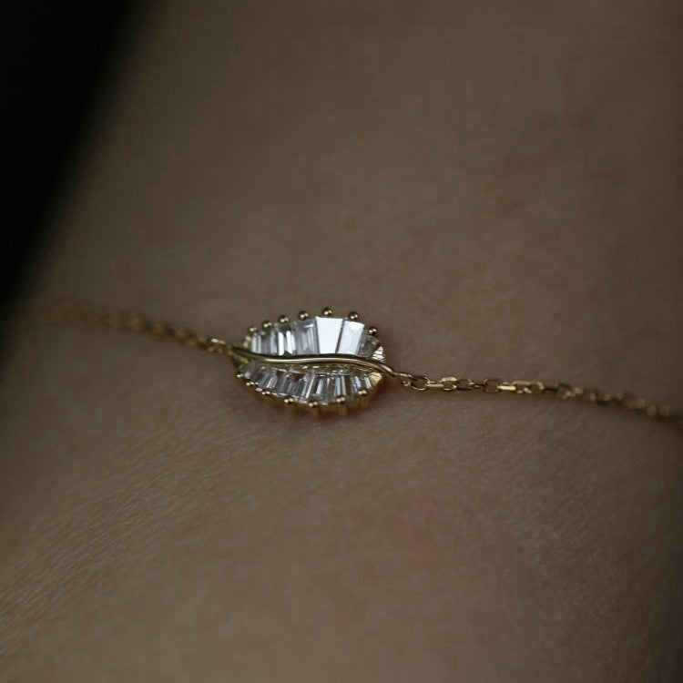 925 Sterling Silver 14K Gold Plated Full Step Square Cubic Zirconia Leaf Bracelet Set of 5
