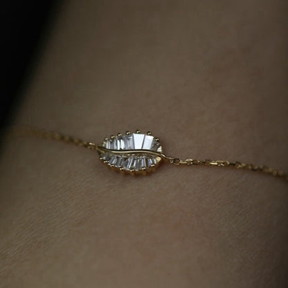 925 Sterling Silver 14K Gold Plated Full Step Square Cubic Zirconia Leaf Bracelet Set of 5