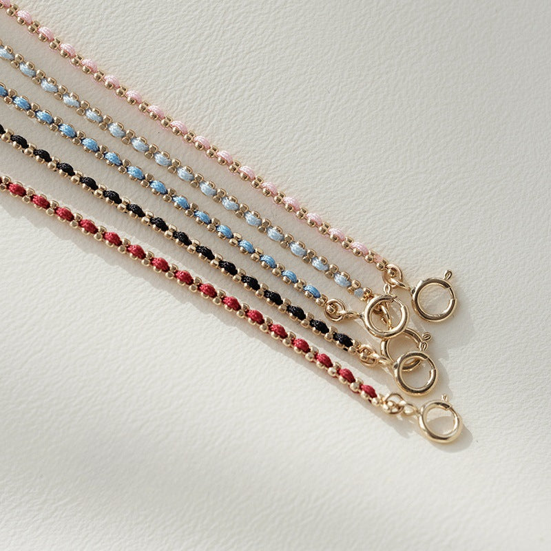 925 Sterling Silver 18K Gold Plated Braided Cord Bracelet Set of 5