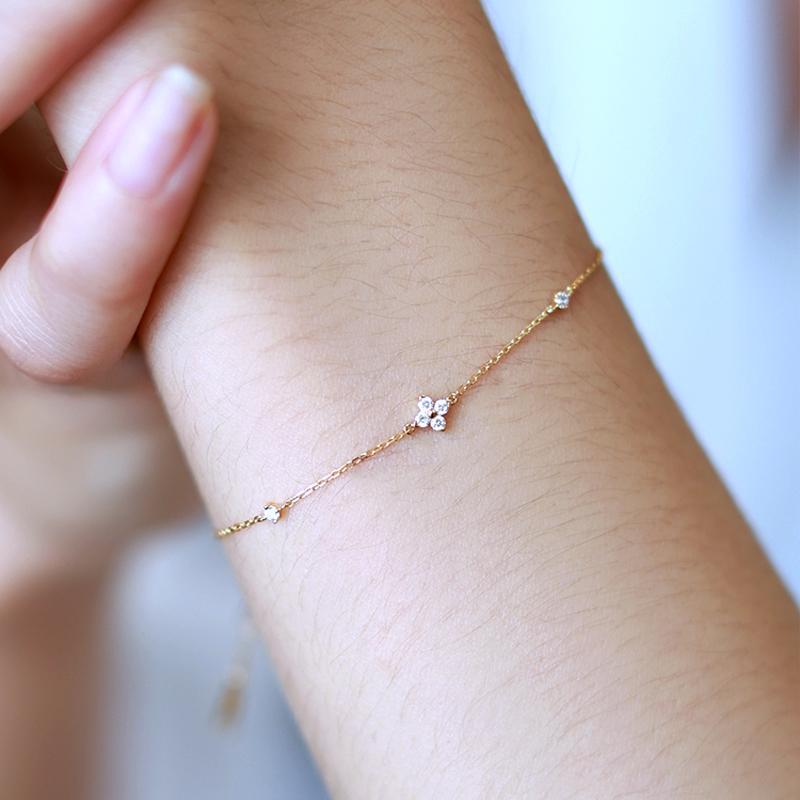 925 Sterling Silver 18K Gold Plated Mini Four-Petal Flower Cubic Zirconia Bracelet Set of 5