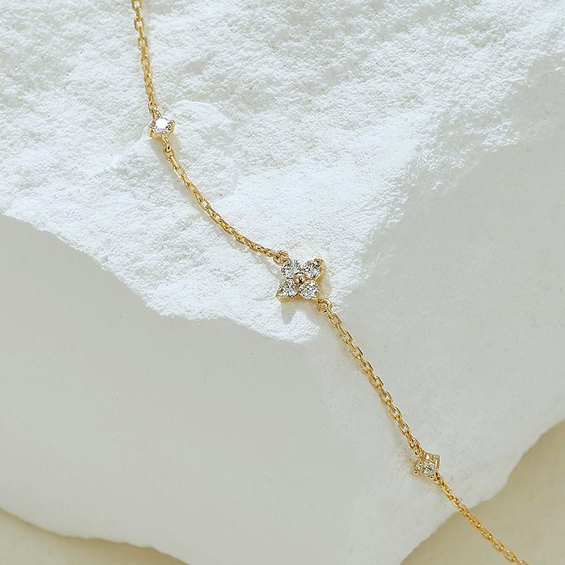 925 Sterling Silver 18K Gold Plated Mini Four-Petal Flower Cubic Zirconia Bracelet Set of 5