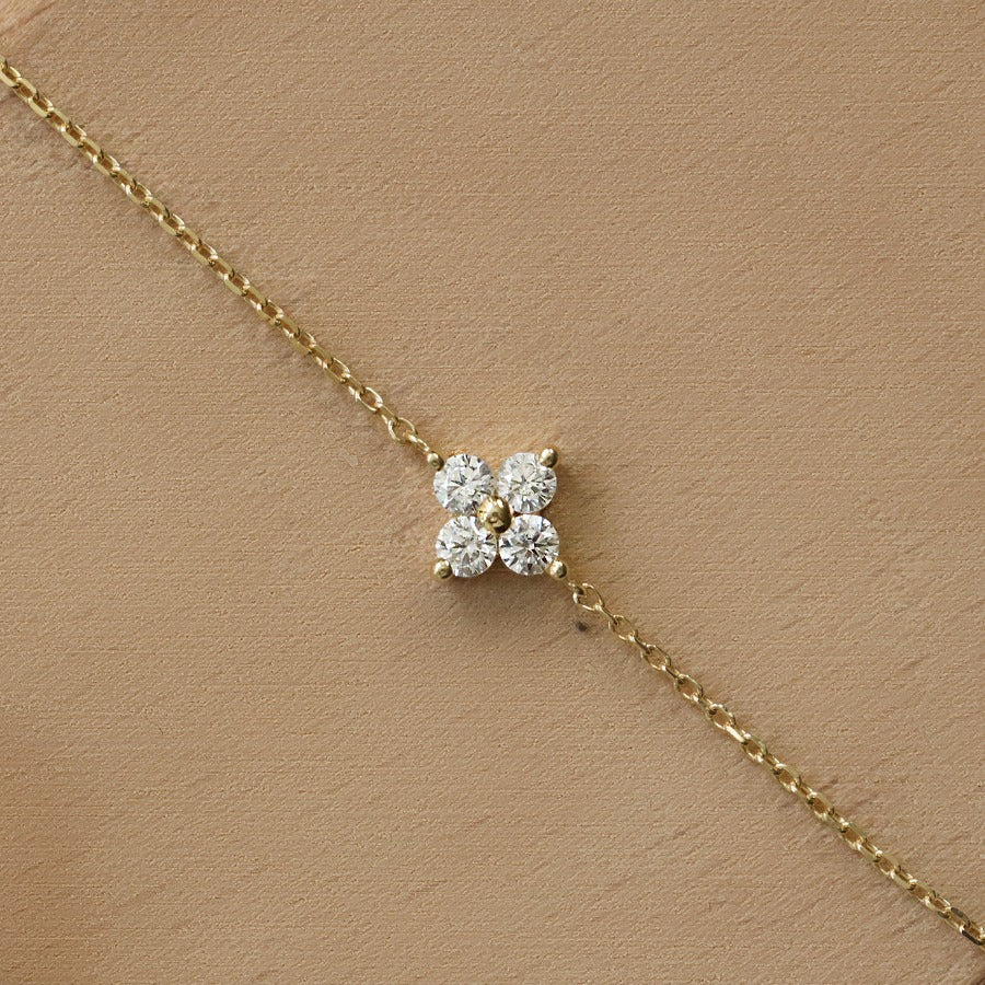 925 Sterling Silver 18K Gold Plated Mini Four-Petal Flower Cubic Zirconia Bracelet Set of 5