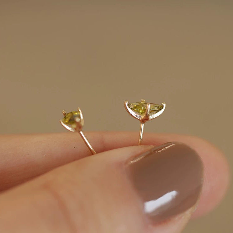 925 Sterling Silver Gold Plated Olive Green Marquise Cubic Zirconia Stud Earrings (5 Pairs)