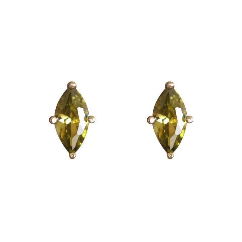 925 Sterling Silver Gold Plated Olive Green Marquise Cubic Zirconia Stud Earrings (5 Pairs)