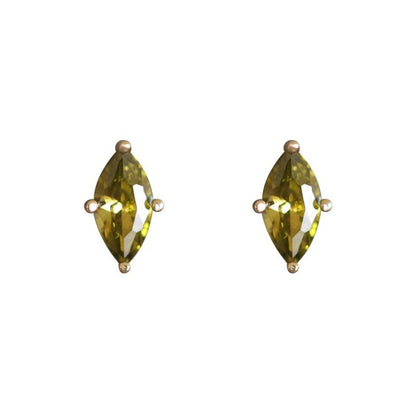 925 Sterling Silver Gold Plated Olive Green Marquise Cubic Zirconia Stud Earrings (5 Pairs)