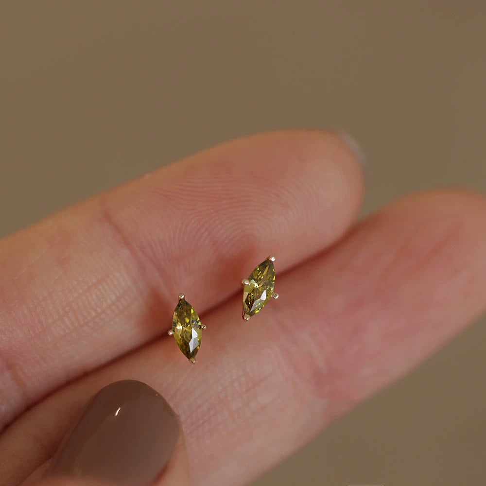 925 Sterling Silver Gold Plated Olive Green Marquise Cubic Zirconia Stud Earrings (5 Pairs)