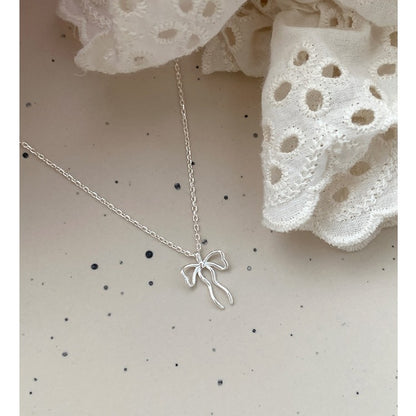 925 Sterling Silver Asymmetrical Bow Ribbon Pendant Necklace Set of 5