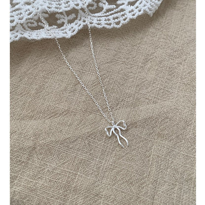 925 Sterling Silver Asymmetrical Bow Ribbon Pendant Necklace Set of 5