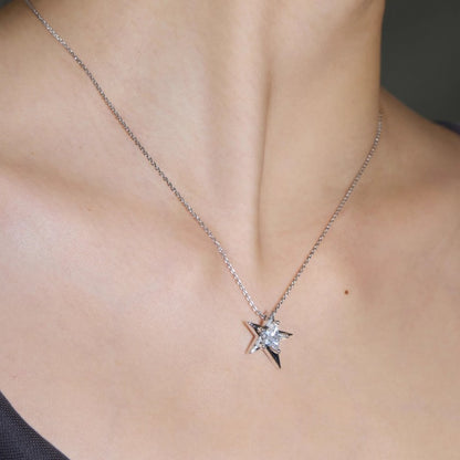 925 Sterling Silver Platinum Plated Irregular Star Pendant Necklace Set of 5