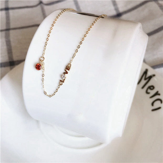 925 Sterling Silver 14K Gold Plated Love Pendant Necklace with Red CZ and Letter Detail Set of 5