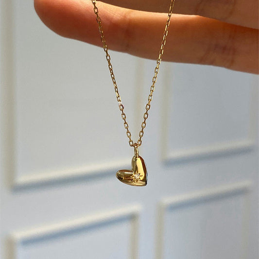 925 Sterling Silver 18K Gold Heart Necklace with Starburst Design Set of 5