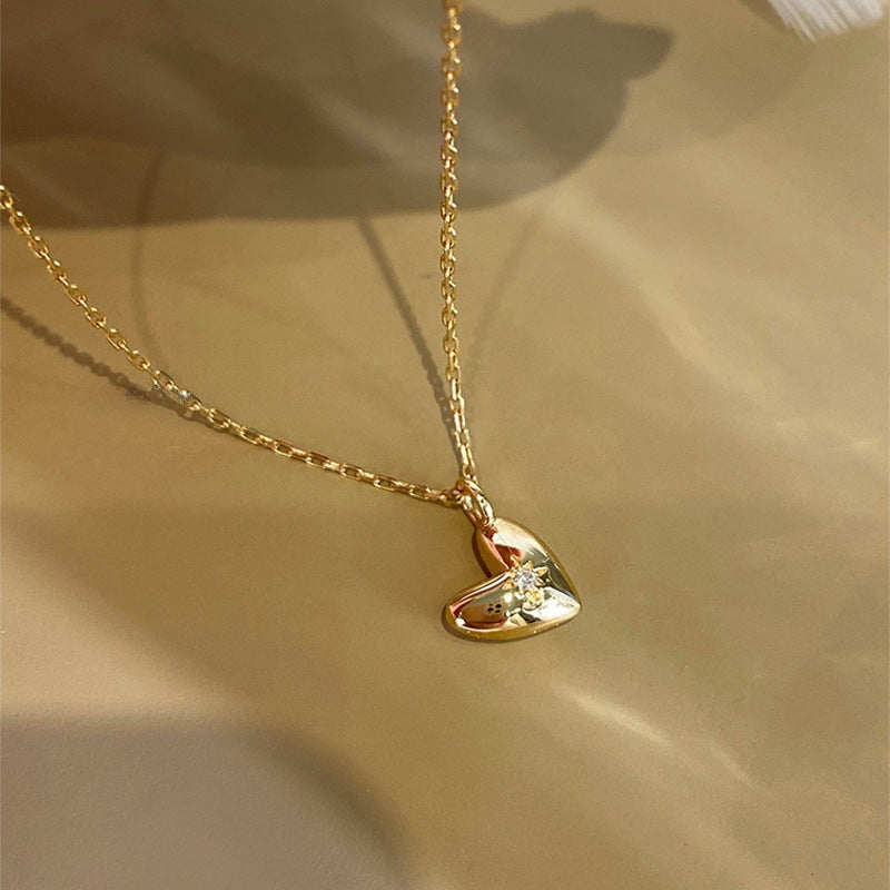 925 Sterling Silver 18K Gold Heart Necklace with Starburst Design Set of 5