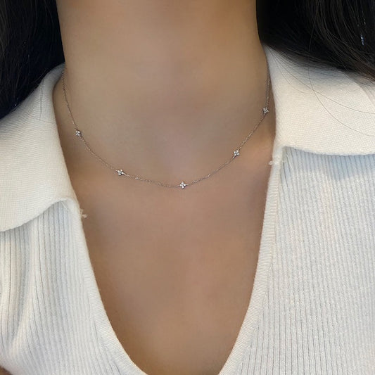 925 Sterling Silver 18K Gold Plated Four Leaf Clover Starry Cubic Zirconia Necklace Set of 5