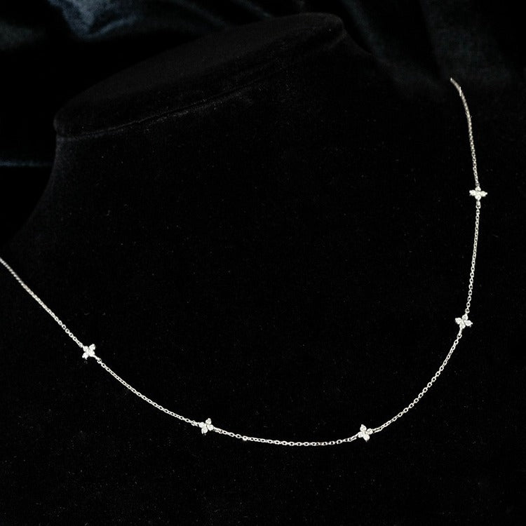 925 Sterling Silver 18K Gold Plated Four Leaf Clover Starry Cubic Zirconia Necklace Set of 5