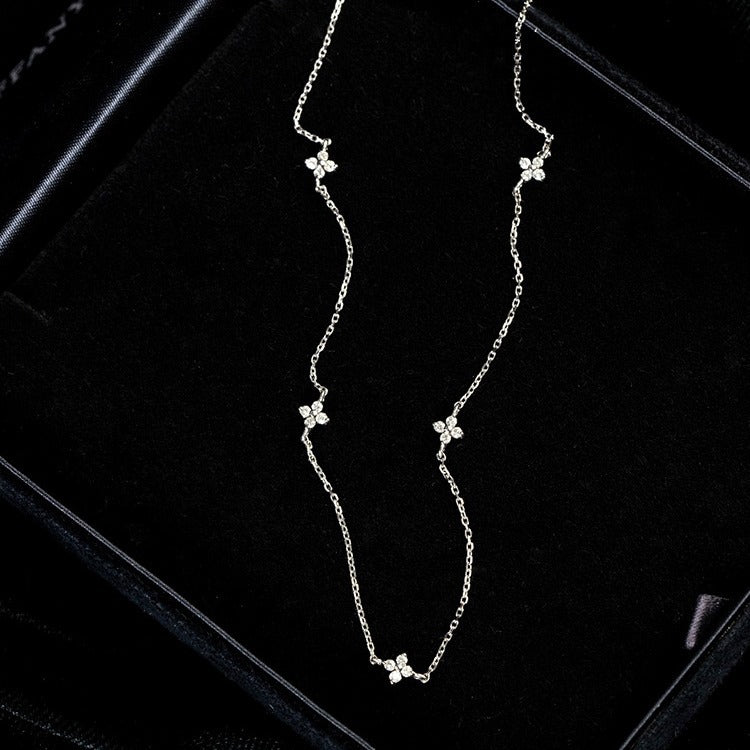 925 Sterling Silver 18K Gold Plated Four Leaf Clover Starry Cubic Zirconia Necklace Set of 5