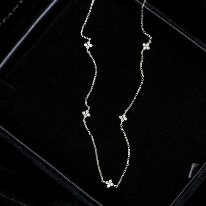 925 Sterling Silver 18K Gold Plated Four Leaf Clover Starry Cubic Zirconia Necklace Set of 5