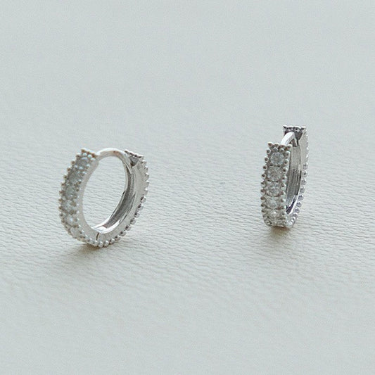 925 Sterling Silver Platinum Plated Pave Cubic Zirconia Huggie Earrings (5 Pairs)