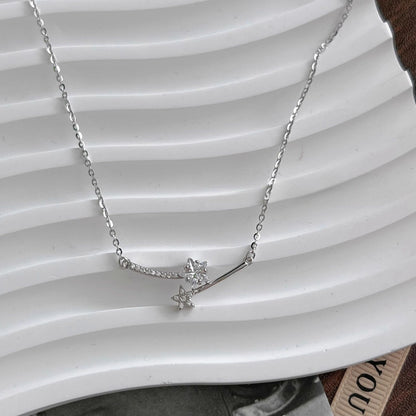 925 Sterling Silver Star Pendant Necklace Cubic Zirconia Platinum Plated Set of 5