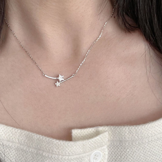 925 Sterling Silver Star Pendant Necklace Cubic Zirconia Platinum Plated Set of 5
