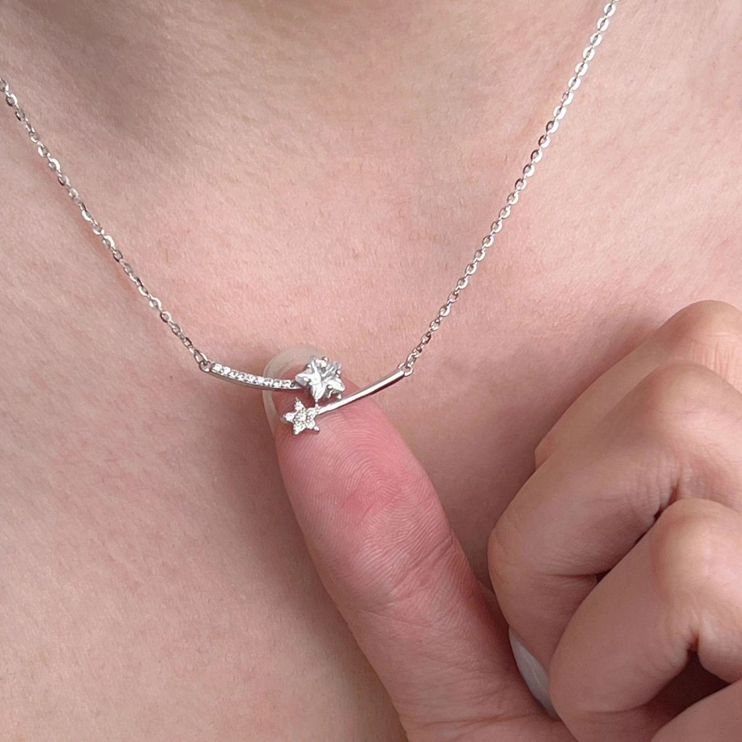 925 Sterling Silver Star Pendant Necklace Cubic Zirconia Platinum Plated Set of 5