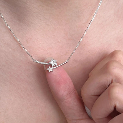 925 Sterling Silver Star Pendant Necklace Cubic Zirconia Platinum Plated Set of 5