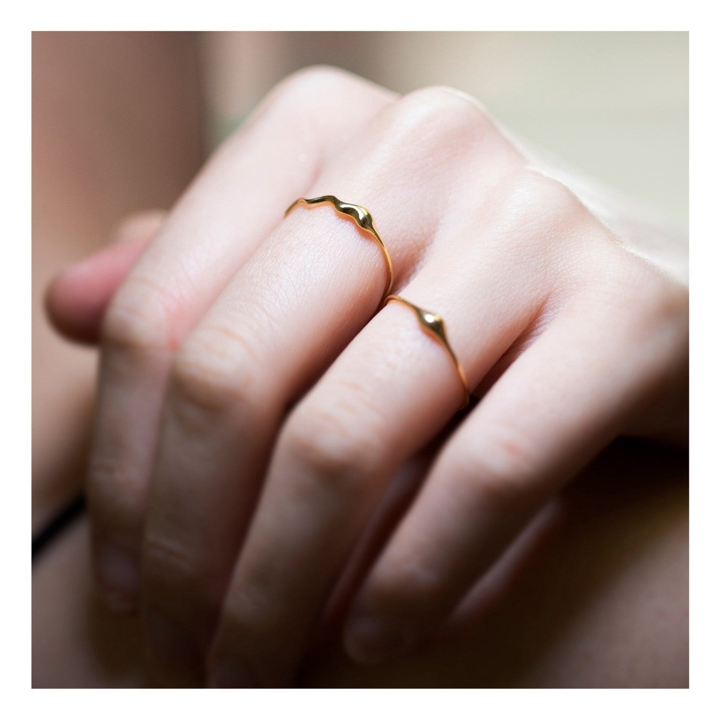 Wavy Band Ring 925 Sterling Silver 18K Gold Plated Teardrop Minimalist Gold Ring for Women Set of 5