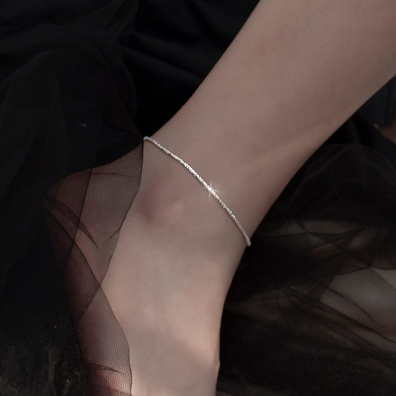 Dainty silver ankle bracelet for graduation or anniversary gift with elegant shine