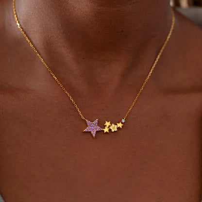 925 sterling silver colorful star pendant necklace with multicolor stars