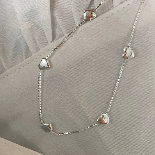Set of 5 sterling silver heart bracelets stacked for women