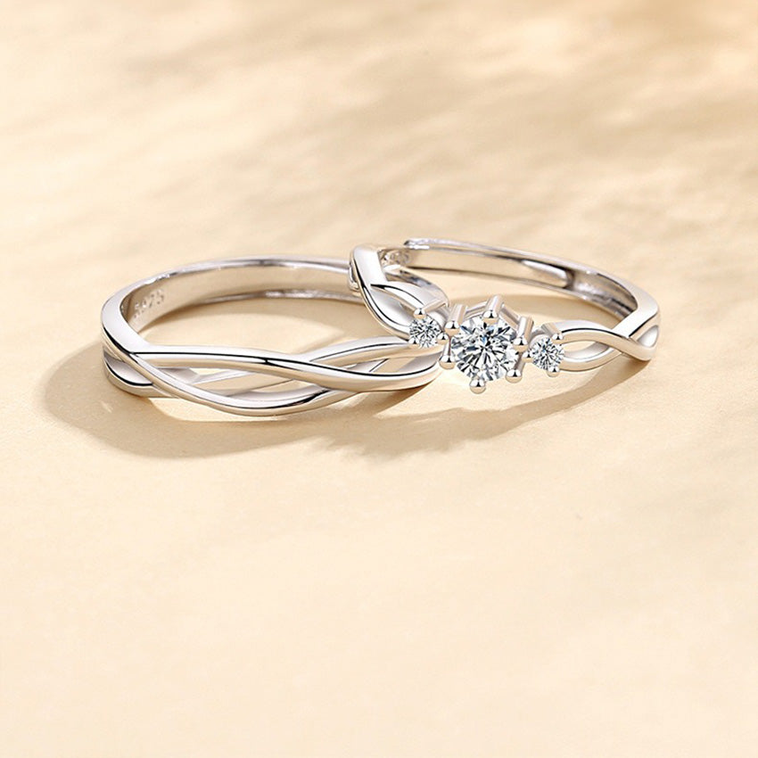 et of five 999 silver couple rings with twisted motifs for anniversary or wedding gift