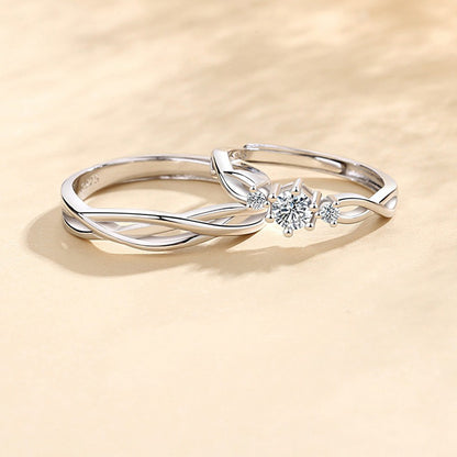 et of five 999 silver couple rings with twisted motifs for anniversary or wedding gift
