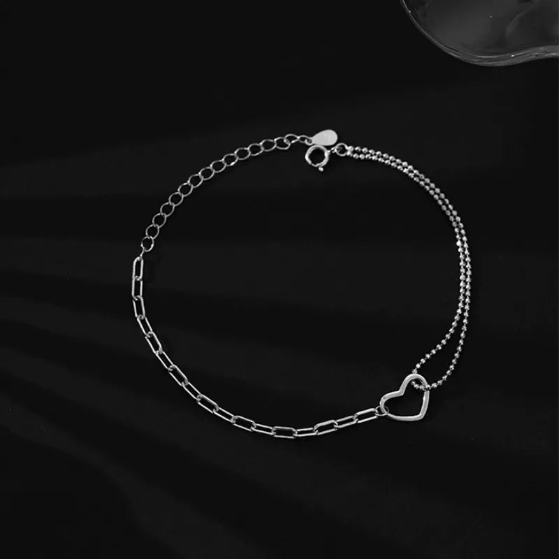Minimalist sterling silver heart charm bracelet dainty sister jewelry gift
