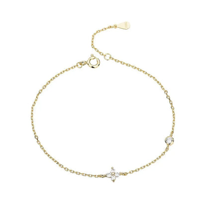 925 sterling silver four leaf clover bracelet with cubic zirconia, dainty lucky charm jewelry