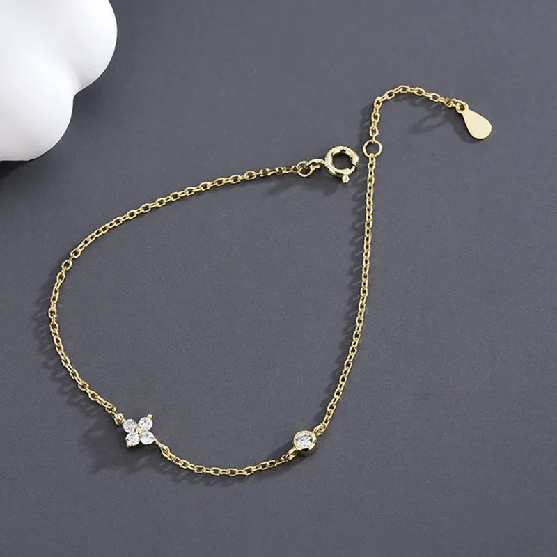 Delicate sterling silver clover bracelet for women perfect for day gift or everyday wear