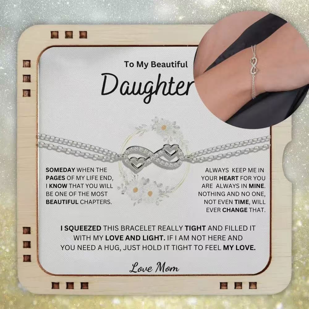 925 sterling silver double chain infinity heart bracelet, perfect graduation gift for daughter from mom