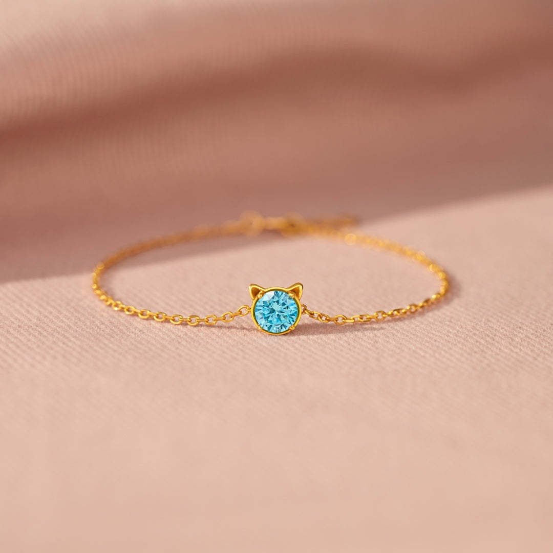 Delicate cat-themed bracelet with gemstone detail, ideal cat bracelet for women