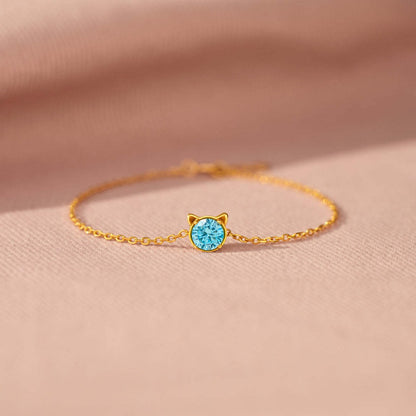 Delicate cat-themed bracelet with gemstone detail, ideal cat bracelet for women