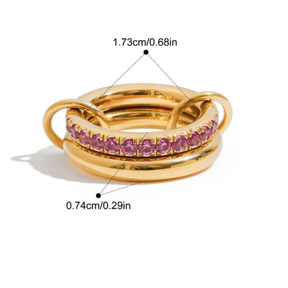 Gold PVD plated stainless steel ring with cubic zirconia stones in white color, non tarnish waterproof jewelry for women