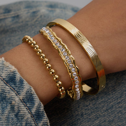 pvd gold plated jewelry zircon stone bracelet with adjustable open cuff design, perfect for party gift or luxury jewelry collections