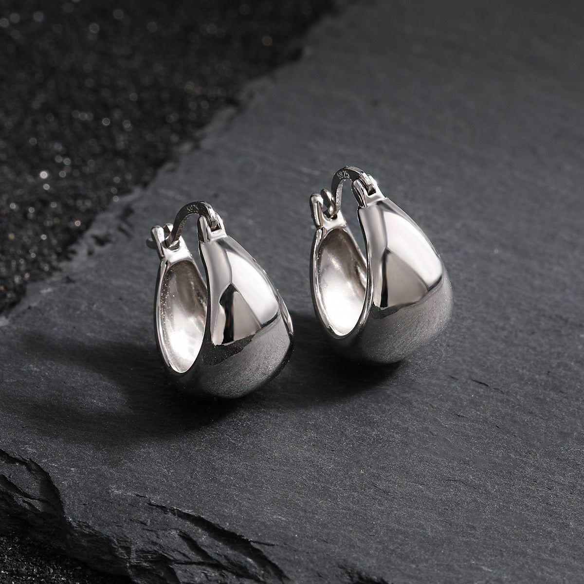 Wholesale 925 sterling silver chunky hoop earrings white gold plated minimalist jewelry