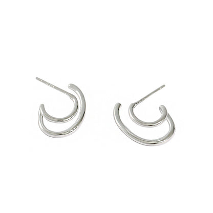 Wholesale 925 sterling silver irregular double C hoop earrings in gold finish, minimalist jewelry style for women, perfect for daily wear, ideal for bulk jewelry wholesale.