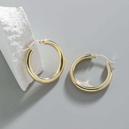 Small thick 925 sterling silver hoop earrings for women, minimalist chic fashion, hypoallergenic and ideal for daily wear, wholesale 925 silver earrings supplier.