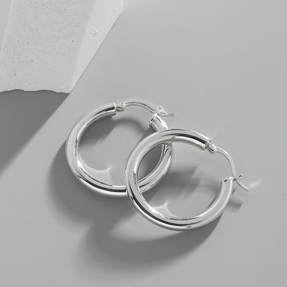 18K gold plated thick small hoop earrings for women, 925 silver base, Korean minimalist jewelry design, perfect for daily wear, bulk jewelry wholesale.