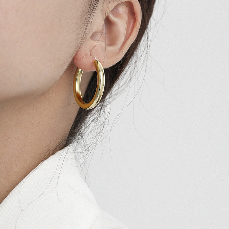 Silver thick hoop earrings in small size for women, 925 silver hypoallergenic daily wear earrings, minimalist jewelry wholesale for boutiques.
