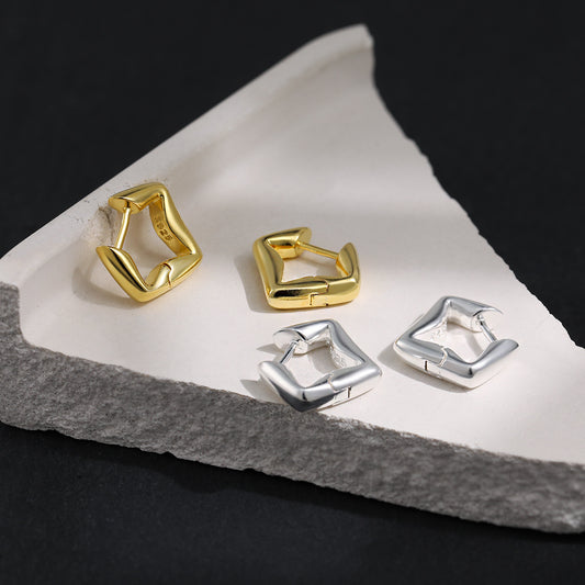 Modern geometric hoop earrings wholesale set in 925 sterling silver and 18K gold plated finish