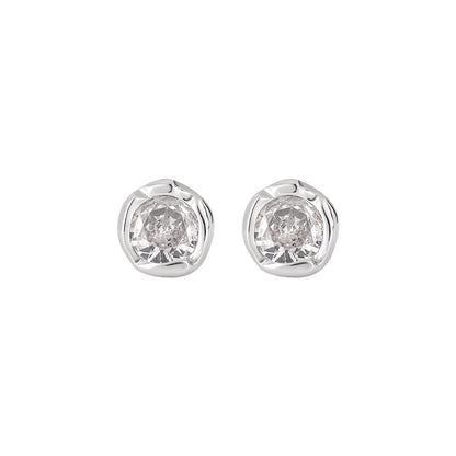 Wholesale 925 sterling silver irregular CZ earrings for women, perfect for daily wear and bulk minimalist fashion.
